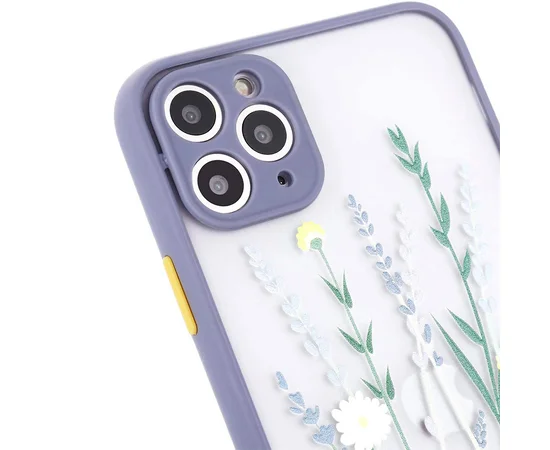 TPU+PC чехол Picture Color Buttons full camera для Apple iPhone 12 Pro (6.1") Lavender Grey / Цветы