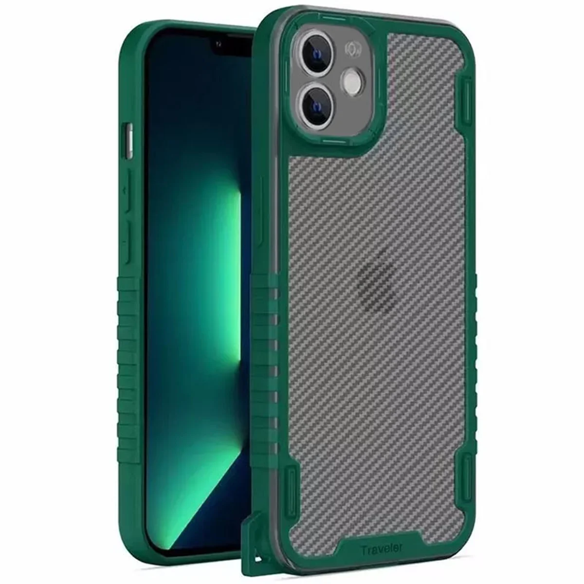 Чехол TPU+PC TRAVEL Carbon для Apple iPhone 12 (6.1") Зеленый