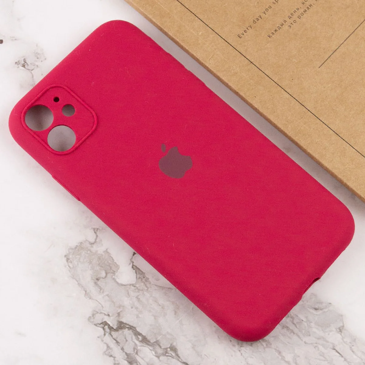 Чехол Silicone Case Full Camera Protective (AA) для Apple iPhone 12 (6.1") Красный / Rose Red