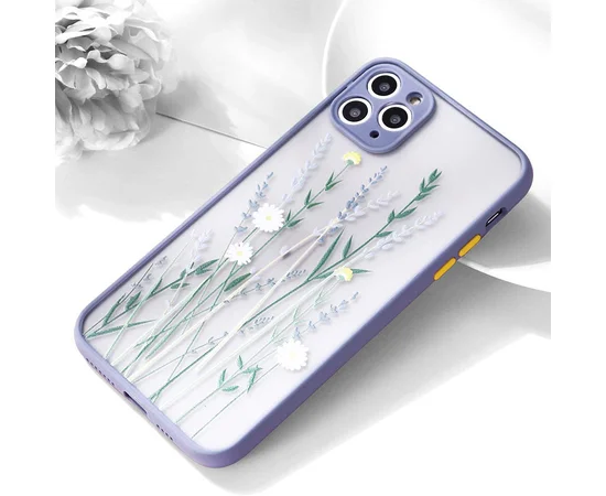 TPU+PC чехол Picture Color Buttons full camera для Apple iPhone 12 Pro (6.1") Lavender Grey / Цветы