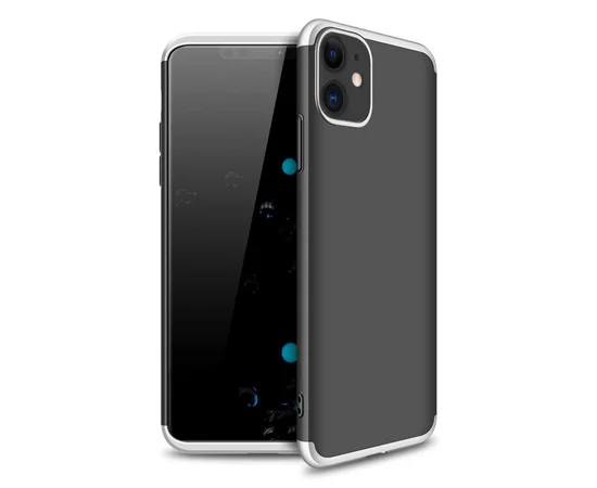 Пластиковая накладка GKK LikGus 360 градусов (opp) для Apple iPhone 12 (6.1") Черный / Серебряный