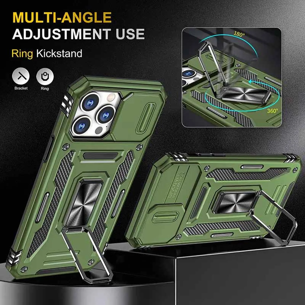 Ударопрочный чехол Camshield Army Ring для Apple iPhone 12 Pro / 12 (6.1") Оливковый / Army Green