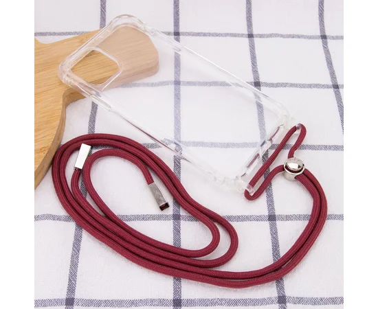 Чехол TPU Crossbody Transparent для Apple iPhone 12 Pro / 12 (6.1") Красно-Коричневый