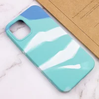 Чехол Silicone case full Aquarelle для Apple iPhone 12 Pro / 12 (6.1") Бирюзово-белый
