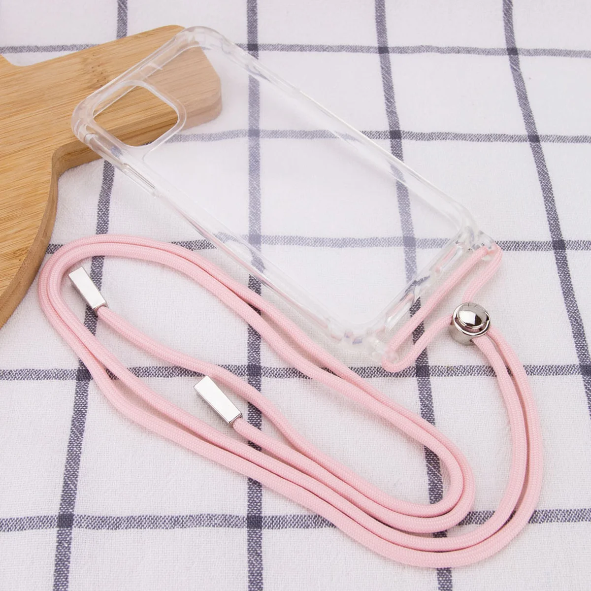 Чехол TPU Crossbody Transparent для Apple iPhone 12 Pro / 12 (6.1") Пудровый