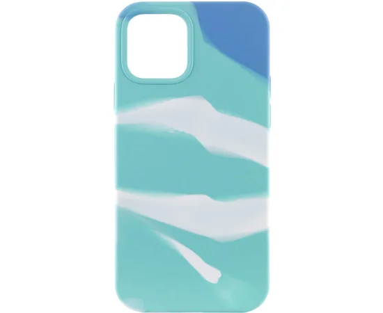 Чехол Silicone case full Aquarelle для Apple iPhone 12 Pro / 12 (6.1") Бирюзово-белый