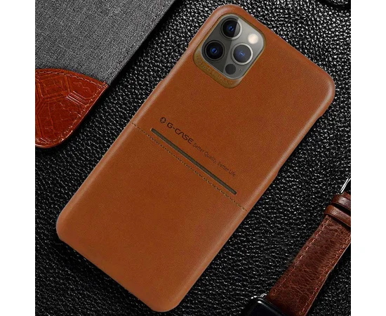 Кожаная накладка G-Case Cardcool Series для Apple iPhone 12 Pro / 12 (6.1") Коричневый