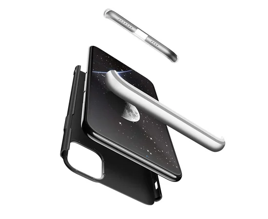 Пластиковая накладка GKK LikGus 360 градусов (opp) для Apple iPhone 12 (6.1") Черный / Серебряный