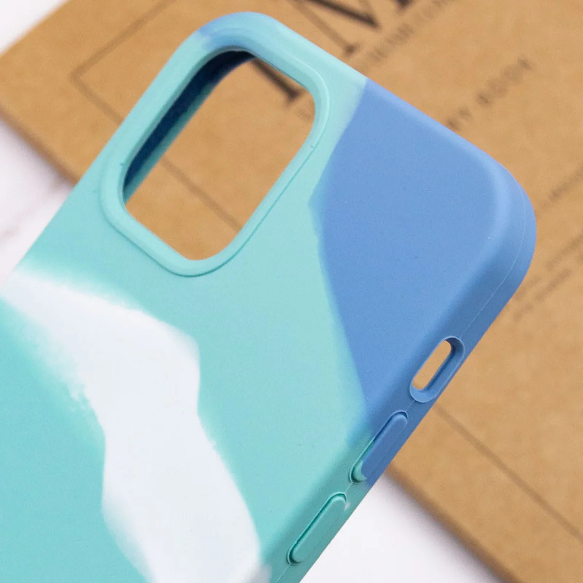 Чехол Silicone case full Aquarelle для Apple iPhone 12 Pro / 12 (6.1") Бирюзово-белый