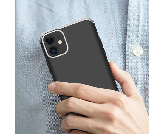 Пластиковая накладка GKK LikGus 360 градусов (opp) для Apple iPhone 12 (6.1") Черный / Серебряный