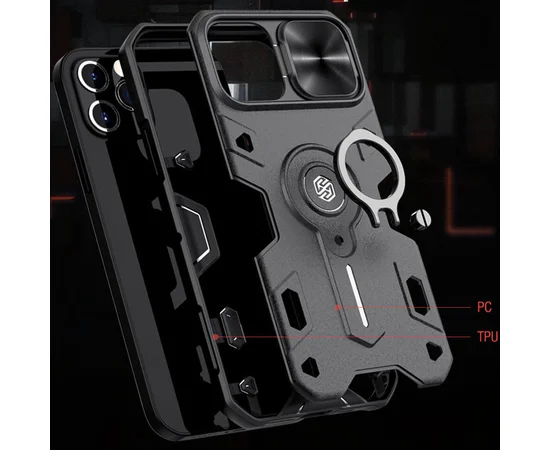 TPU+PC чехол Nillkin CamShield Armor (шторка на камеру) для Apple iPhone 12 Pro / 12 (6.1")  Черный