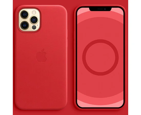 Кожаный чехол Leather Case (AAA) with MagSafe and Animation для Apple iPhone 12 Pro / 12 (6.1") Red