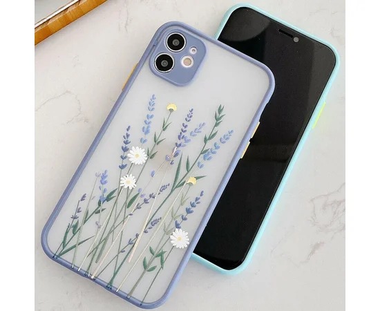 TPU+PC чехол Picture Color Buttons full camera для Apple iPhone 12 (6.1") Lavender Grey / Цветы