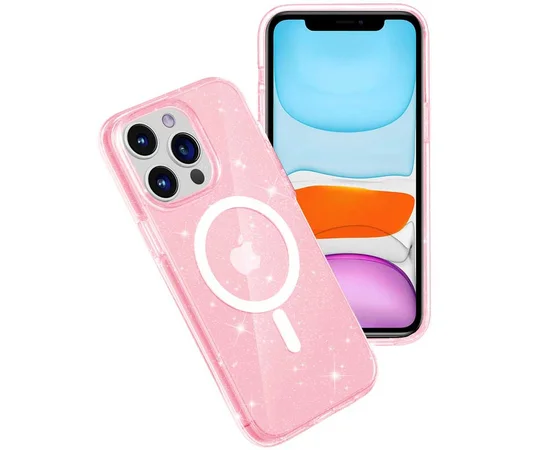Чехол TPU Galaxy Sparkle (MagFit) для Apple iPhone 12 Pro / 12 (6.1") Pink+Glitter