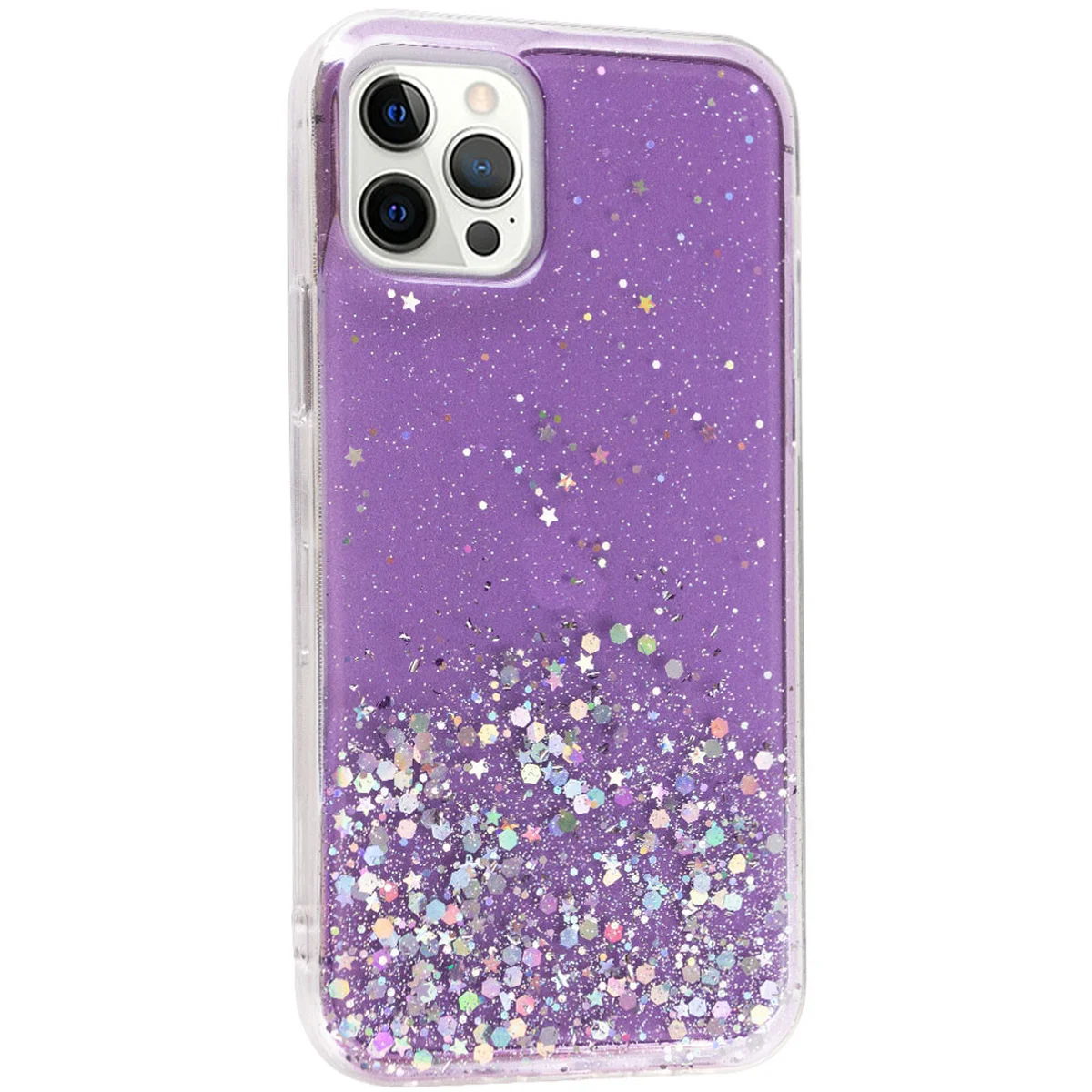 TPU чехол Star Glitter для Apple iPhone 12 Pro / 12 (6.1") Прозрачный / Сиреневый
