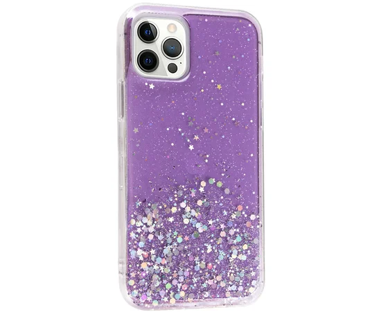 TPU чехол Star Glitter для Apple iPhone 12 Pro / 12 (6.1") Прозрачный / Сиреневый