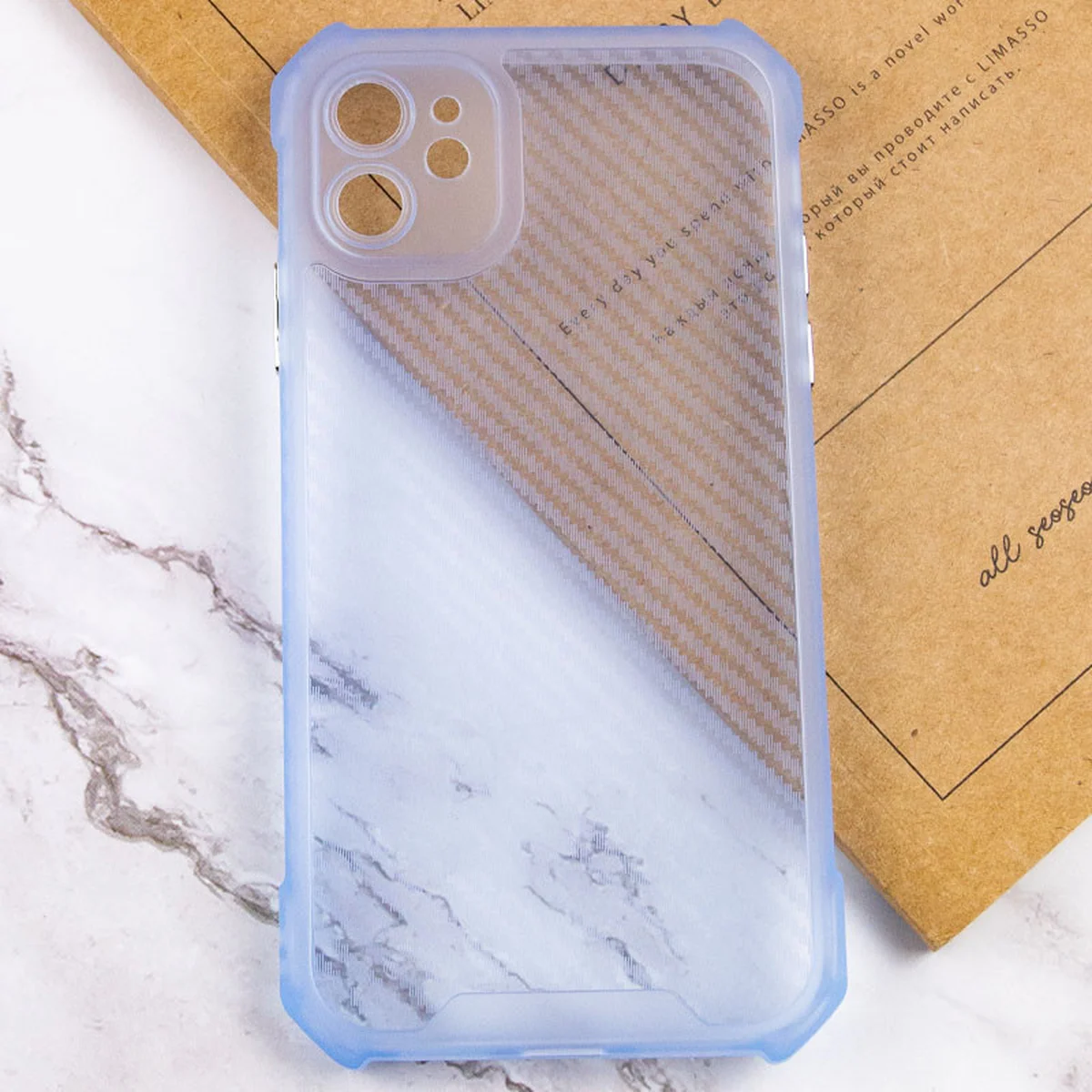 Чехол TPU Ease Carbon color series для Apple iPhone 12 (6.1") Синий / Прозрачный