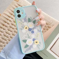 TPU+PC чехол Picture Color Buttons full camera для Apple iPhone 12 (6.1") Бирюзовый / Цветы