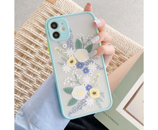 TPU+PC чехол Picture Color Buttons full camera для Apple iPhone 12 (6.1") Бирюзовый / Цветы