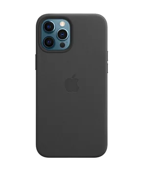 Кожаный чехол Leather Case (AAA) with MagSafe and Animation для Apple iPhone 12 Pro / 12 (6.1") Black