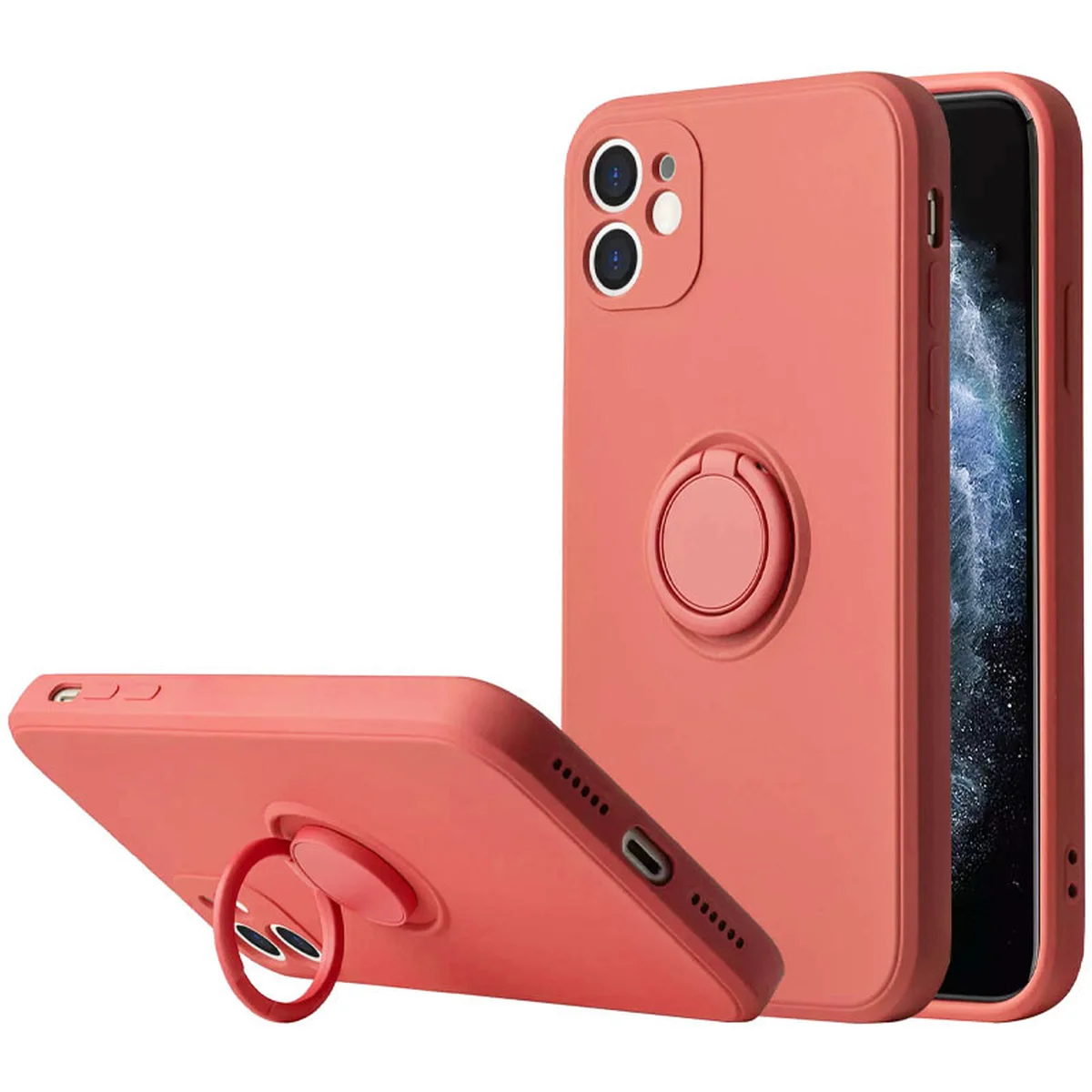 Чехол TPU Candy Ring Full Camera для Apple iPhone 12 (6.1") Красный / Camellia