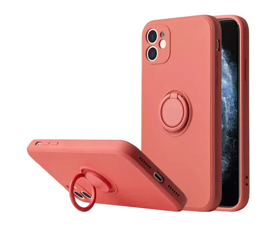 Чехол TPU Candy Ring Full Camera для Apple iPhone 12 (6.1") Красный / Camellia