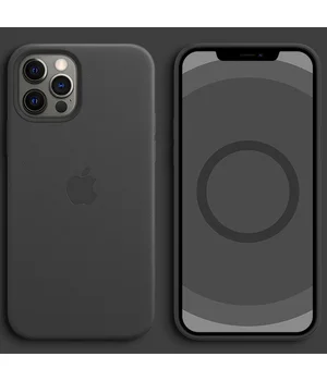 Кожаный чехол Leather Case (AAA) with MagSafe and Animation для Apple iPhone 12 Pro / 12 (6.1") Black