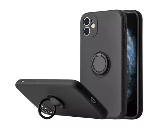 Чехол TPU Candy Ring Full Camera для Apple iPhone 12 (6.1") Черный / Black