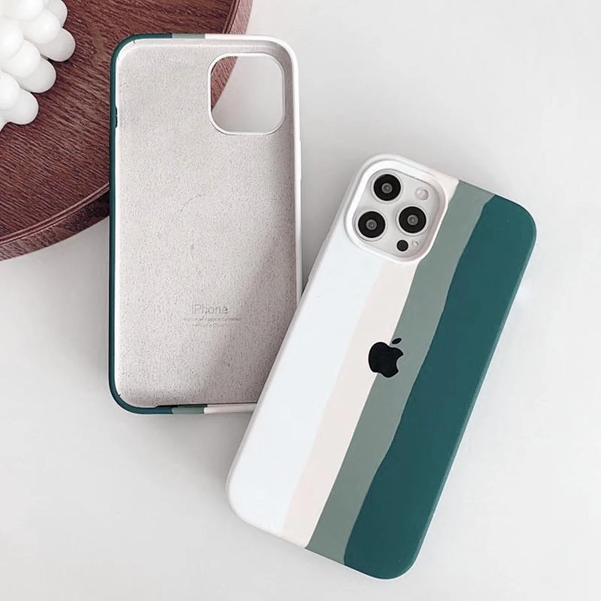 Чехол Silicone case Full Rainbow для Apple iPhone 12 Pro / 12 (6.1") Белый / Зеленый