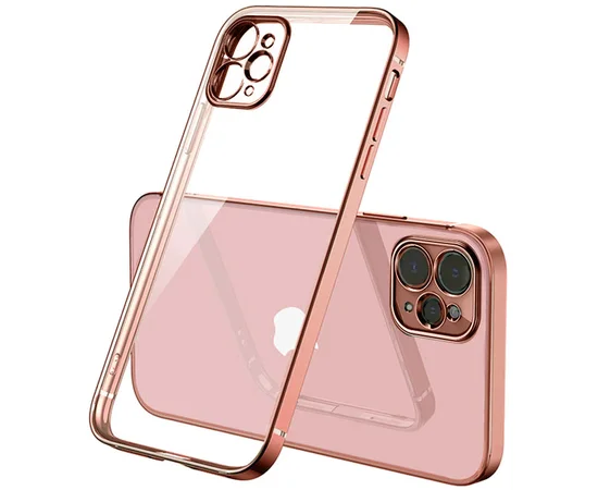 Прозрачный силиконовый чехол с глянцевой окантовкой для Apple iPhone 12 Pro / 12 (6.1") Rose Gold