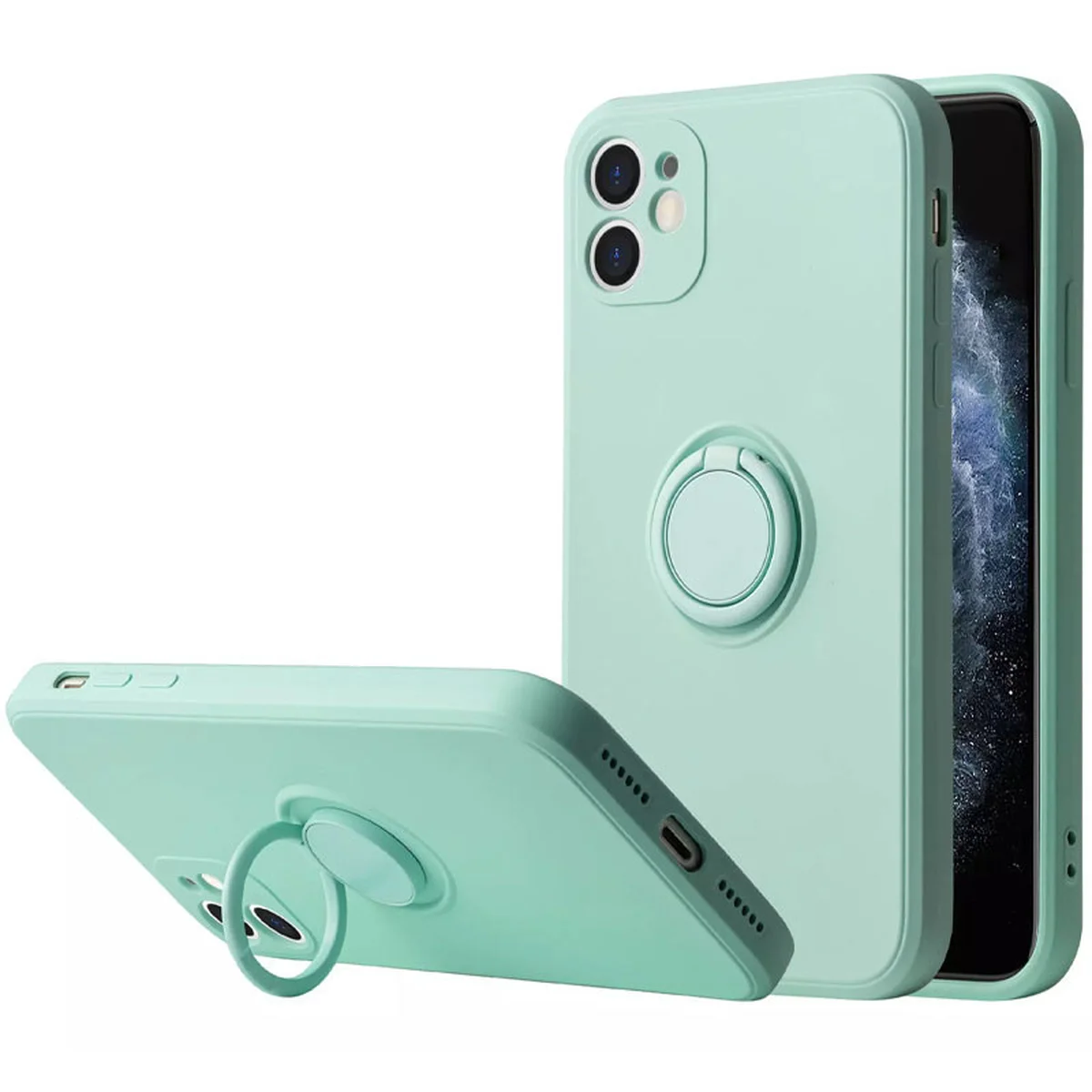 Чехол TPU Candy Ring Full Camera для Apple iPhone 12 (6.1") Бирюзовый / Ice Blue