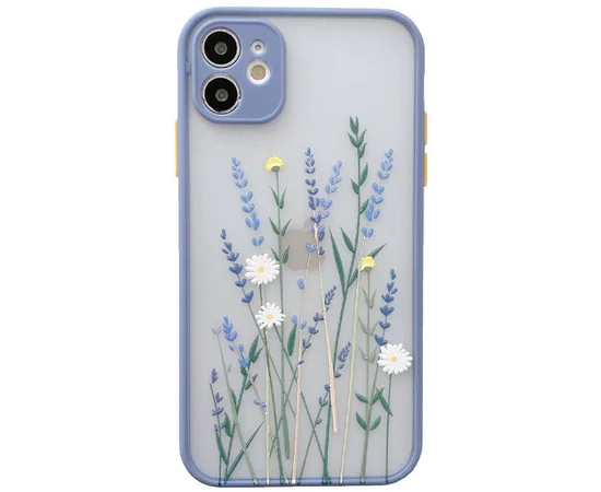 TPU+PC чехол Picture Color Buttons full camera для Apple iPhone 12 (6.1") Lavender Grey / Цветы