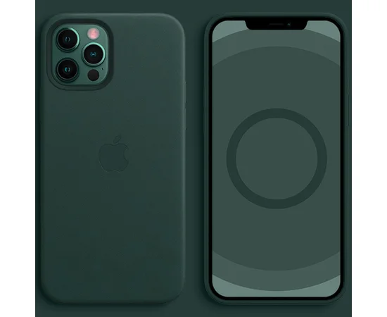 Кожаный чехол Leather Case (AAA) with MagSafe and Animation для Apple iPhone 12 Pro / 12 (6.1") Dark Green