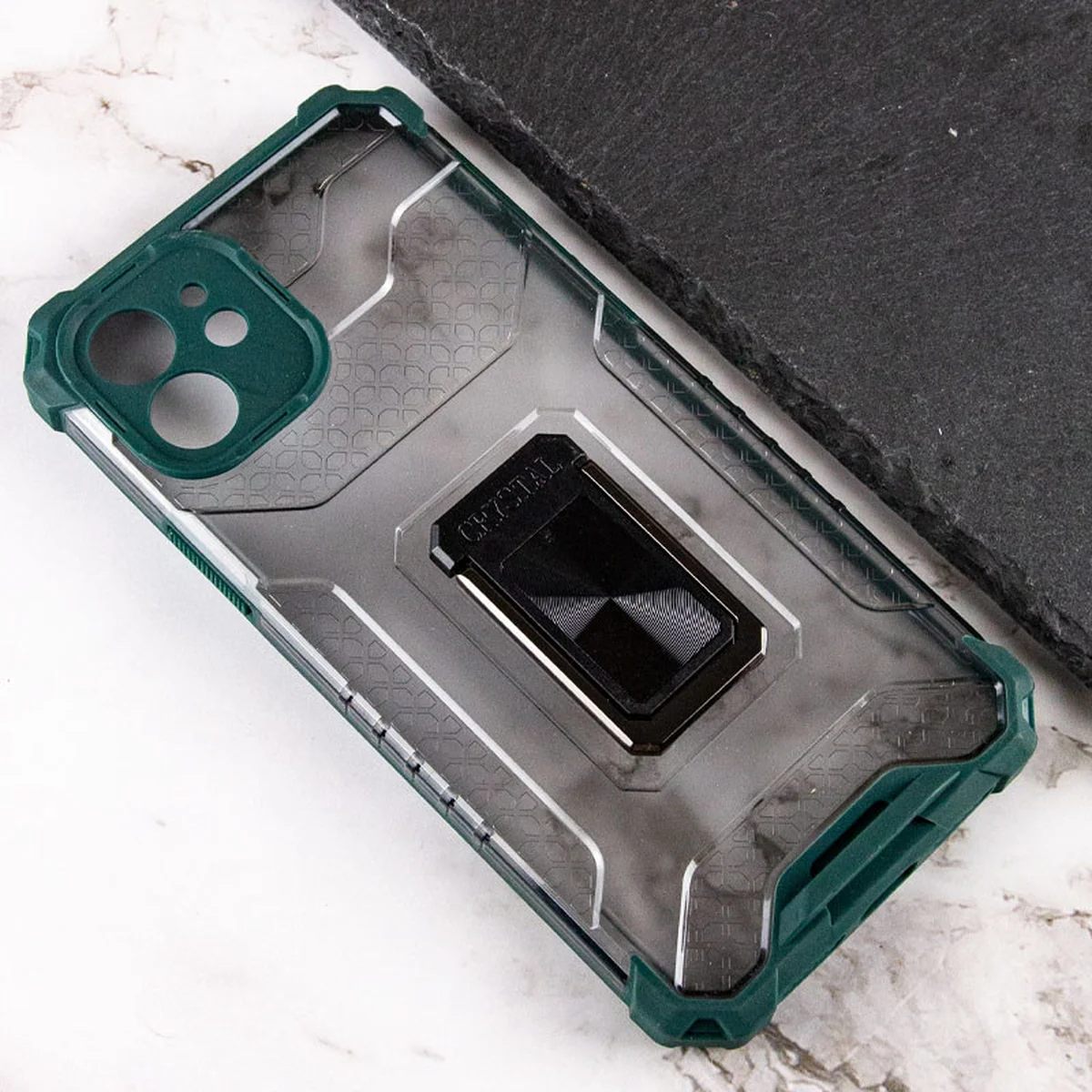 Ударопрочный чехол Transformer CrystalRing для Apple iPhone 12 (6.1") Темно-зеленый