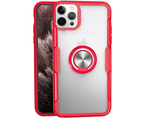 TPU+PC чехол Deen CrystalRing for Magnet (opp) для Apple iPhone 12 Pro / 12 (6.1") Бесцветный / Красный