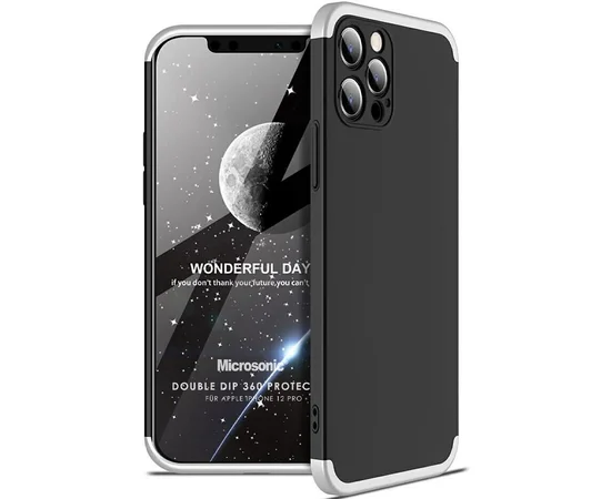 Пластиковая накладка GKK LikGus 360 градусов (opp) для Apple iPhone 12 Pro (6.1") Черный / Серебряный