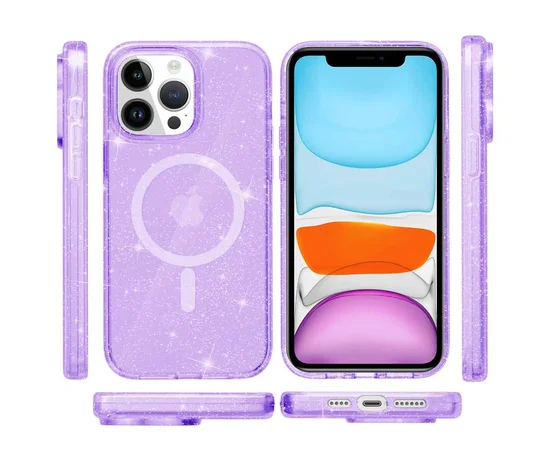 Чехол TPU Galaxy Sparkle (MagFit) для Apple iPhone 12 Pro / 12 (6.1") Purple+Glitter