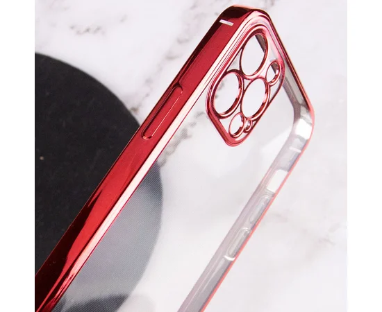 Прозрачный силиконовый чехол с глянцевой окантовкой Full Camera для Apple iPhone 12 Pro (6.1") Красный