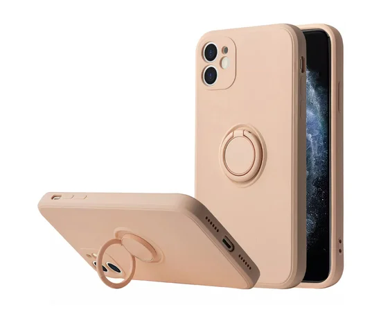 Чехол TPU Candy Ring Full Camera для Apple iPhone 12 (6.1") Розовый / Pink Sand