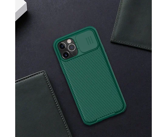Карбоновая накладка Nillkin Camshield (шторка на камеру) для Apple iPhone 12 Pro / 12 (6.1") Зеленый / Dark Green