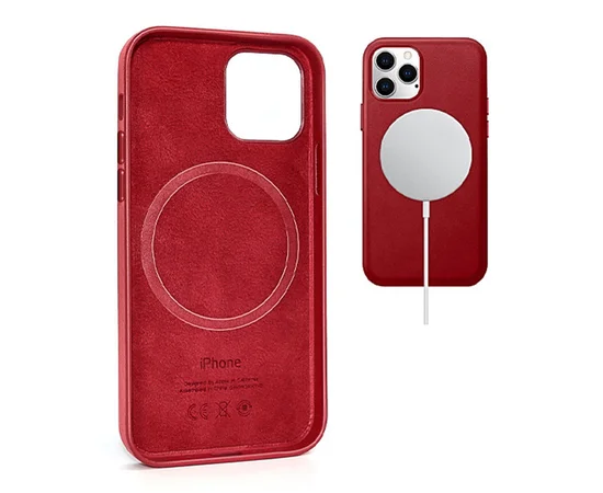 Кожаный чехол Leather Case (AAA) with MagSafe для Apple iPhone 12 Pro / 12 (6.1") Red