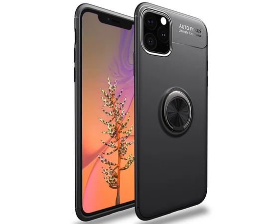 TPU чехол Deen ColorRing под магнитный держатель (opp) для Apple iPhone 12 Pro / 12 (6.1") Черный / Черный