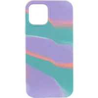Чехол Silicone case full Aquarelle для Apple iPhone 12 Pro / 12 (6.1") Бирюзово-сиреневый