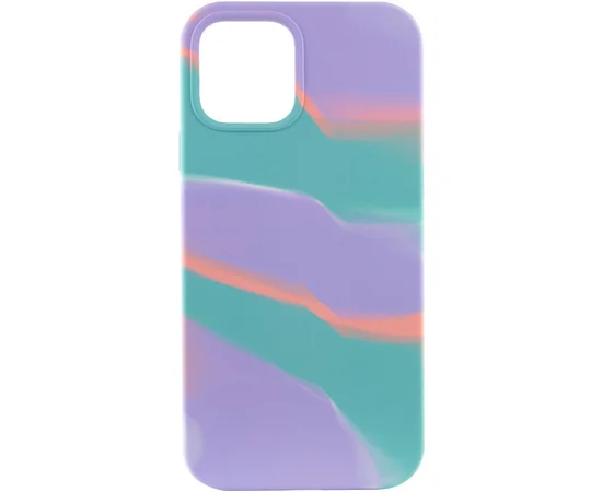 Чехол Silicone case full Aquarelle для Apple iPhone 12 Pro / 12 (6.1") Бирюзово-сиреневый