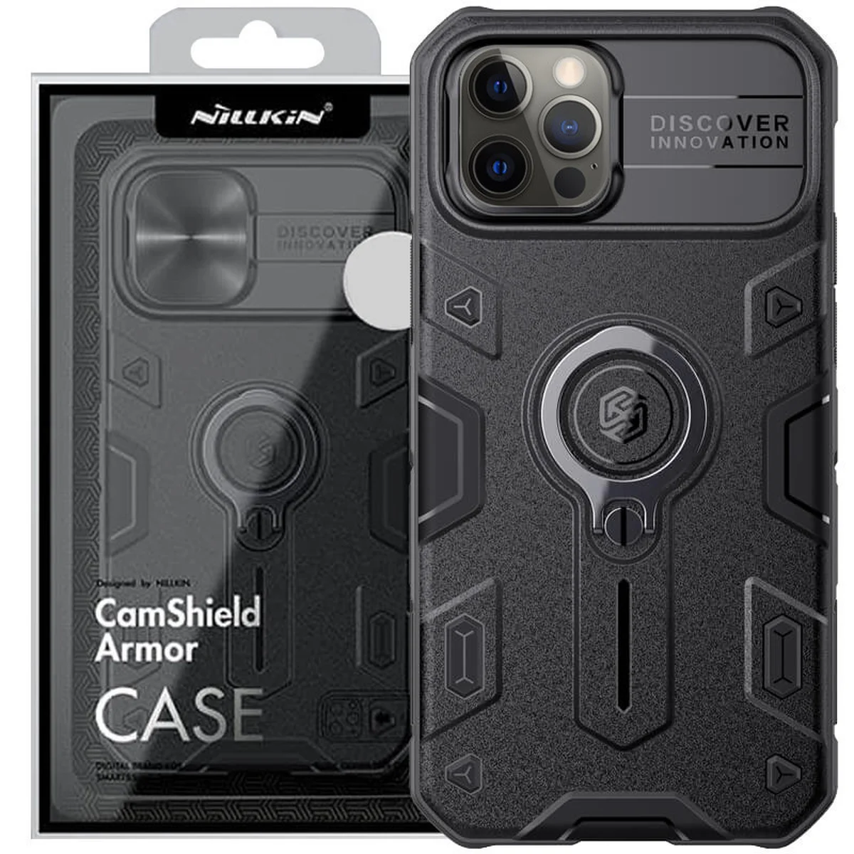 TPU + PC чохол Nillkin CamShield Armor without logo (шторка на камеру) для Apple iPhone 12 Pro / 12 Чорний