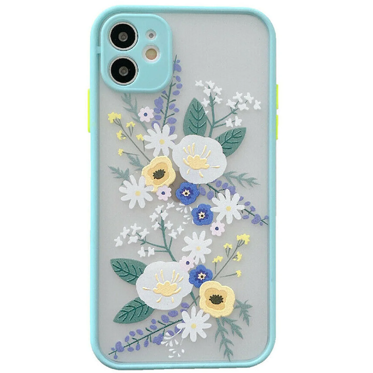 TPU + PC чохол Picture Color Buttons full camera для Apple iPhone 12 (6.1 ") Бірюзовий / Квіти