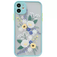 TPU + PC чохол Picture Color Buttons full camera для Apple iPhone 12 (6.1 ") Бірюзовий / Квіти
