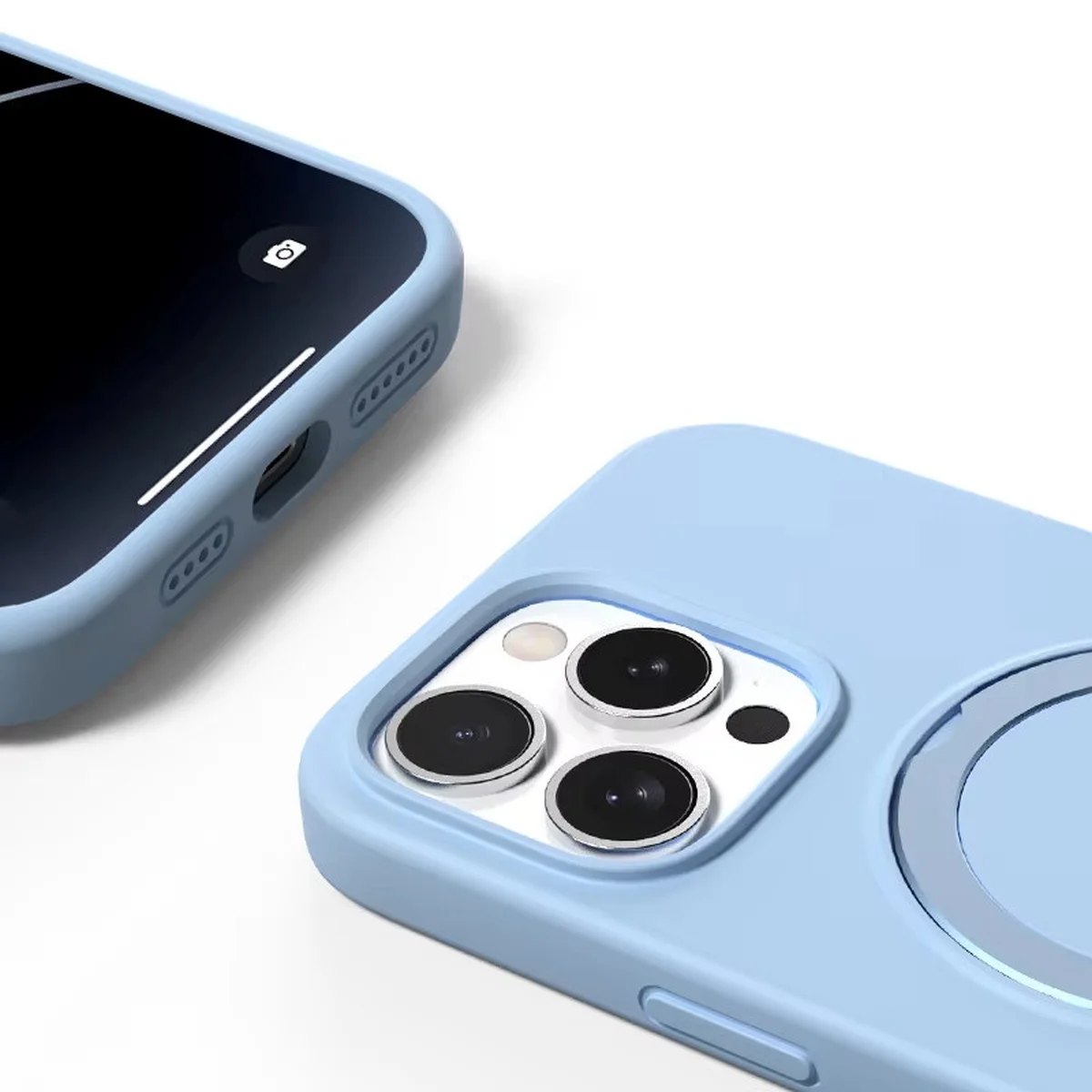 Чехол Silicone Case Full Protective NO LOGO with Ring для Apple iPhone 12 Pro / 12 (6.1") Blue