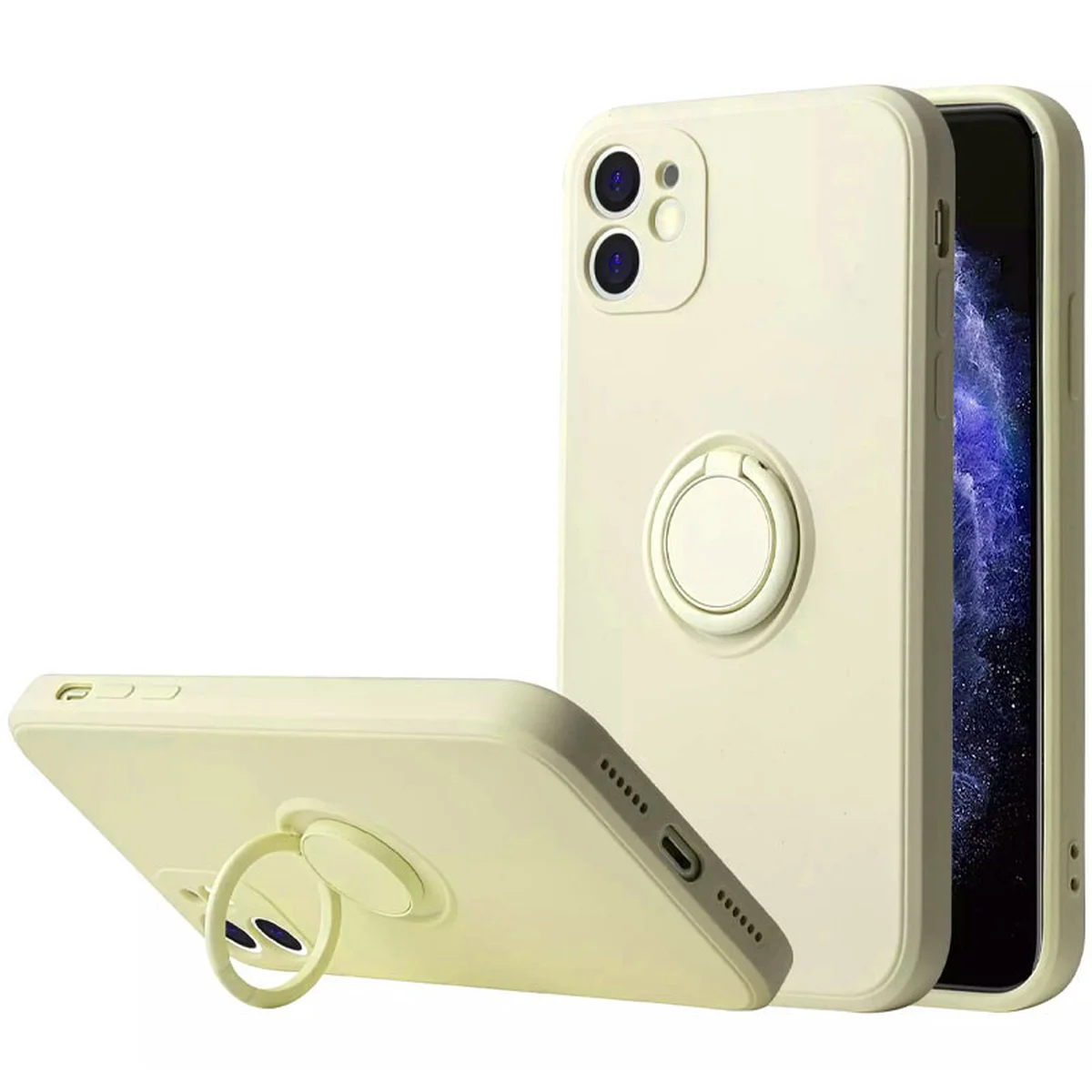 Чохол TPU Candy Ring Full Camera для Apple iPhone 12 (6.1 ") Бежевий / Antigue White