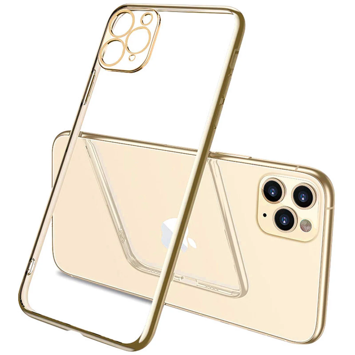Прозрачный силиконовый чехол с глянцевой окантовкой Full Camera для Apple iPhone 12 Pro (6.1") Золотой